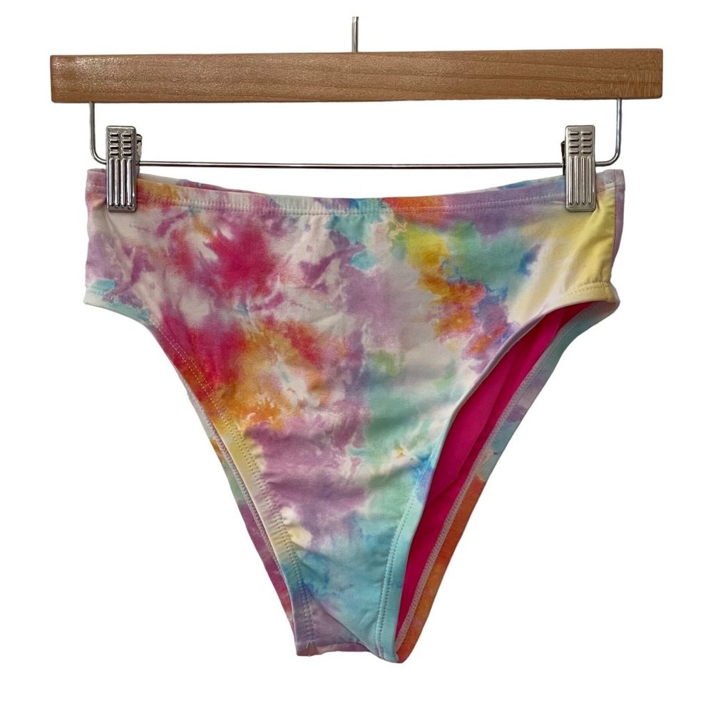 VYB Womens Size S High Cut Swim Bikini Bottoms Tie Dye Colorful High Waisted